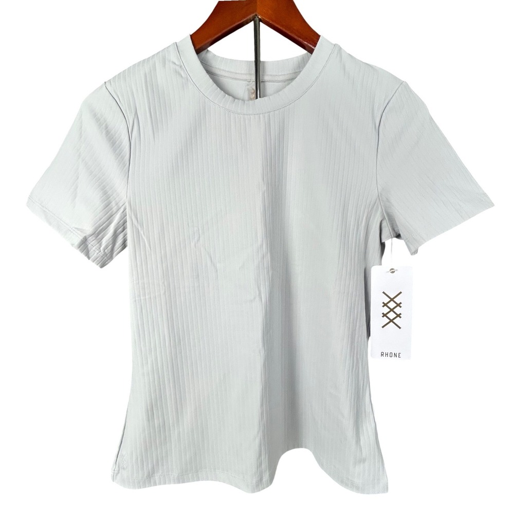 Rhone Womens Modern Ribbed Tee Grey‎ Mist Short Sleeve Crew Neck Top Size M NEW